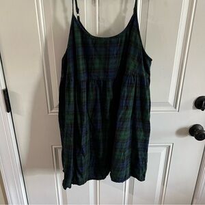Green and plaid babydoll tank dress